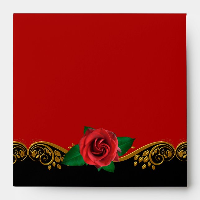 Enveloppe carré Rouge Rose Noir Or Ornat Élégant (Devant)