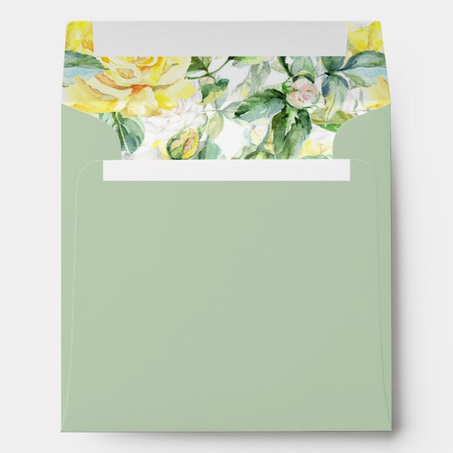Enveloppe Carré Yellow White Roses Sage Adresse Mariage (Dos (Bas))