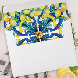 Enveloppe Carreau méditerranéen à l'aquarelle Lemon Bleu Jau
