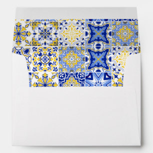 Enveloppe Carreaux Bleus Mariage Amalfi Ciao Baby Shower Ita