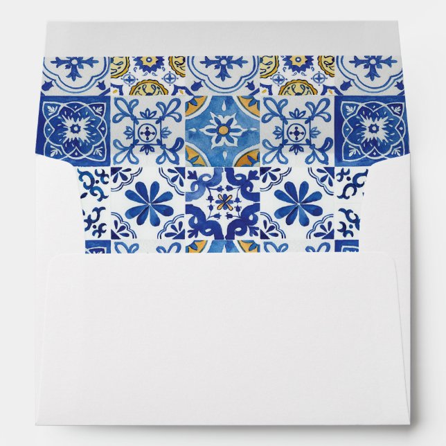 Enveloppe Carreaux de mosaïque méditerranéenne chic bleu azu (Dos (Bas))