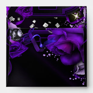 Enveloppe Carrée d'Invitation Roses Violettes Goth