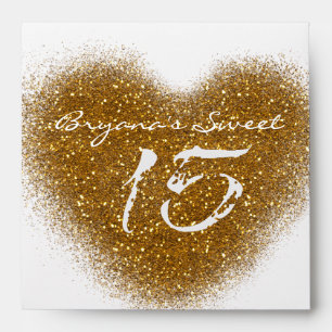 Enveloppe carrée Quinceincera 15 cœurs pailletés o