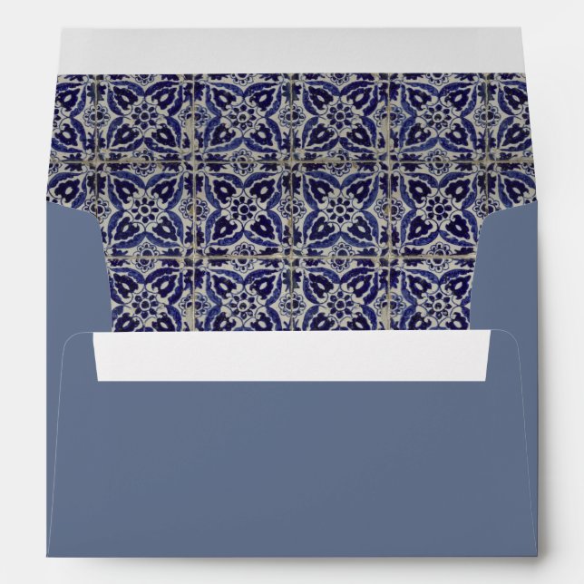 Enveloppe Carrelage italien rustique Azulejo bleu blanc géom (Dos (Bas))