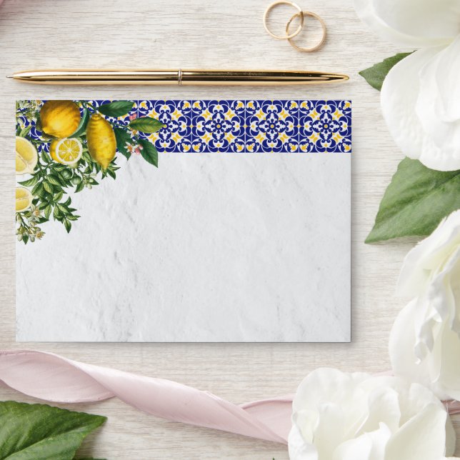 Enveloppe Carrelage méditerranéen Citron 5x7 Faire-part de m (Wedding)