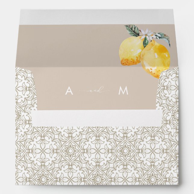 Enveloppe Carrelage méditerranéen crème & citron Mariage ita (Dos (Bas))