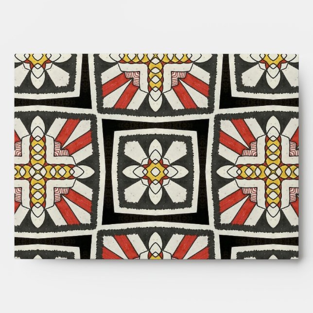 Enveloppe Carrés africains Noir Rouge Jaune (Devant)