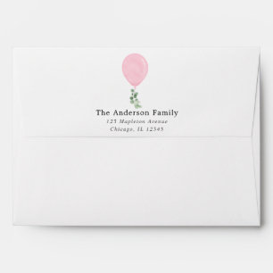 Enveloppe Carte blanche à ballon rose eucalyptus 5 x 7