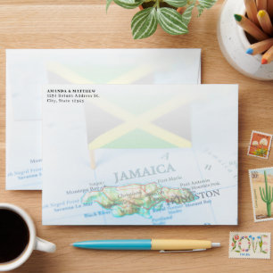 Enveloppe Carte de l'île de Jamaïque Drapeau jamaïcain