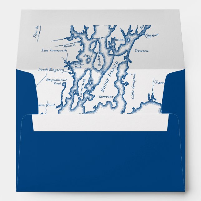 Enveloppe Carte de l'île de Newport Rhode Mariage bleu marin (Dos (Bas))