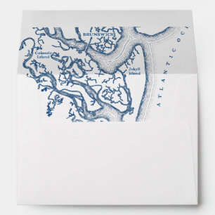 Enveloppe Carte de l'île Jekyll Géorgie Mariage blanc