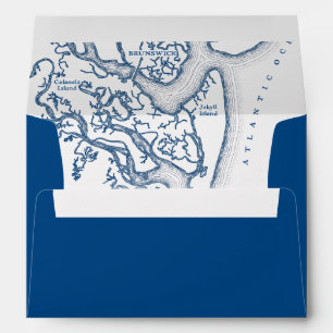 Enveloppe Carte de l'île Jekyll Géorgie Mariage bleu marine