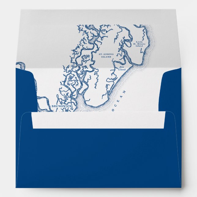 Enveloppe Carte de l'île St Simons Géorgie Marine Mariage bl (Dos (Bas))