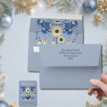 Carte de Noël assortie 'Pale Blue Folk Art Two Dov