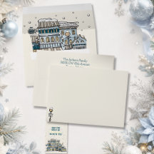 Carte de Noël Bleu Vert Correspondant à une Ville