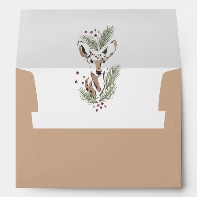 Enveloppe Carte de Noël de Cerfs d'Aquarelle (Dos (Bas))