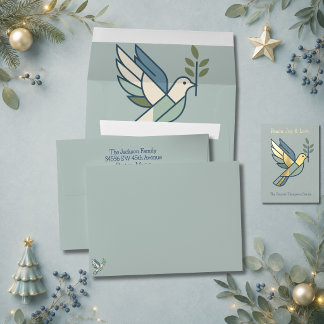 Enveloppe Carte de Noël graphique colombe Sage et ivoire app