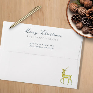 Enveloppe Carte de Noël minimaliste Gold Reindeer