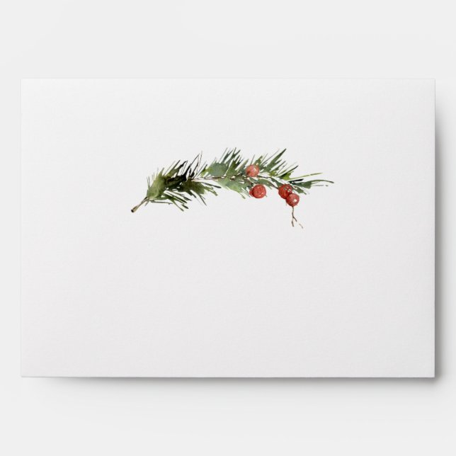 Enveloppe Carte de Noël simple Aquarelle Verdure Foliage (Devant)