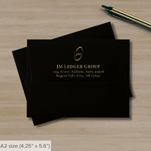 Enveloppe Carte de note Monogramme Black Gold Script
