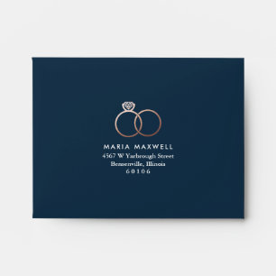 Enveloppe Carte de réponse Mariage des anneaux d'or Rose mod