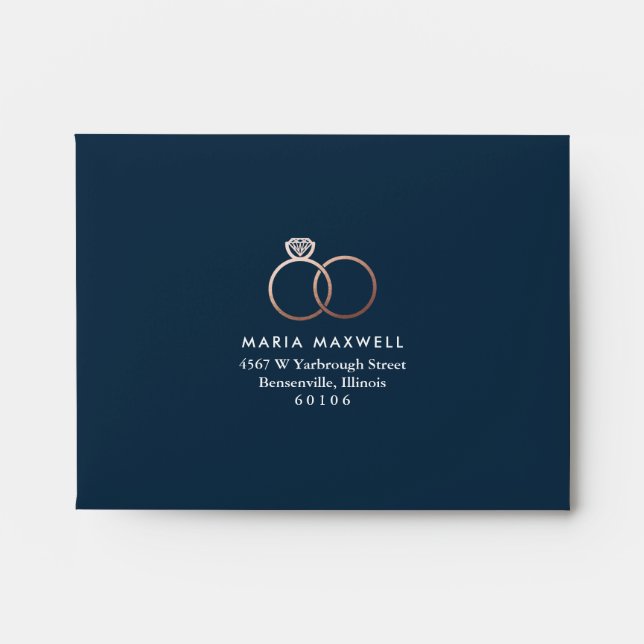 Enveloppe Carte de réponse Mariage des anneaux d'or Rose mod (Devant)