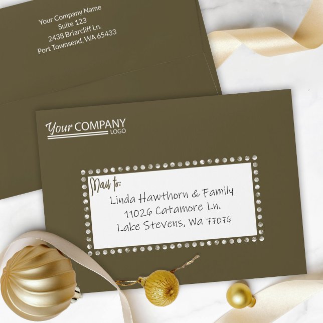 Enveloppe Carte de vacances Brown, Logo 5x7 (rustic brown holiday card envelopes, brown company christmas card mailing envelope, logo address)