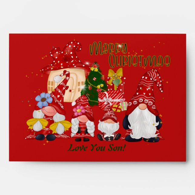 Enveloppe Carte de voeux de Noël Gnome (Devant)