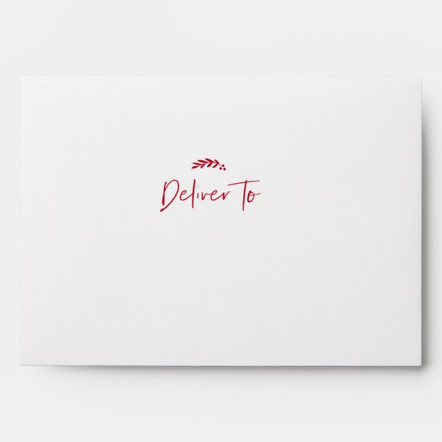 Enveloppe Carte de vœux de Noël rouge et blanc à écriture mo (Devant)