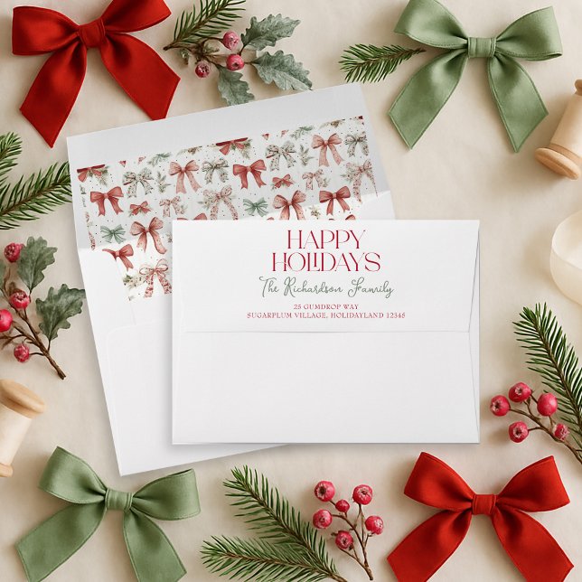 Enveloppe Carte de Vœux de Noël Ruban Adresse de Retour (Créateur téléchargé)