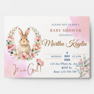 Enveloppe Carte de vœux lapin floral pour Baby Shower