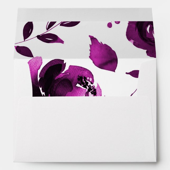 Enveloppe Carte d'invitation de fleurs d'aquarelle violette (Dos (Bas))