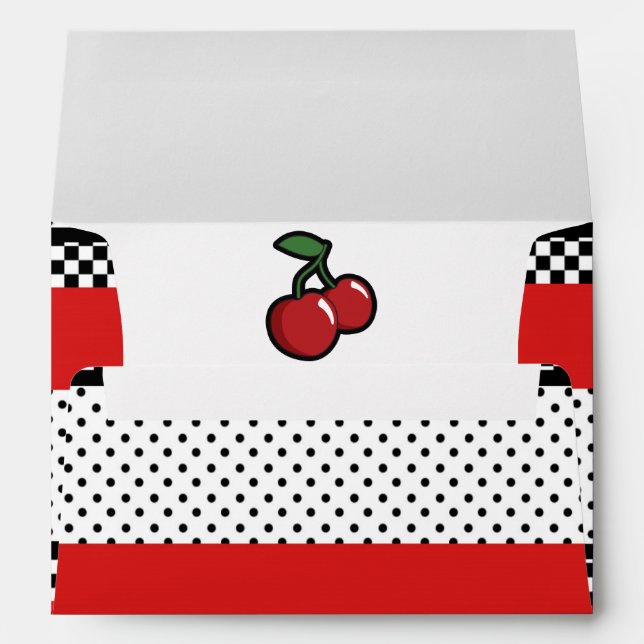 Enveloppe Carte d'invitation Red Cherries Black & White Retr (Dos (Bas))