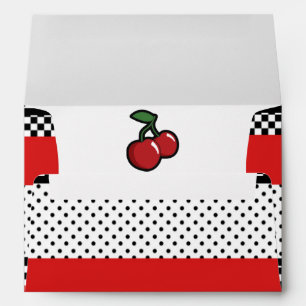 Enveloppe Carte d'invitation rétro Cerises Rouges Noir & Bla