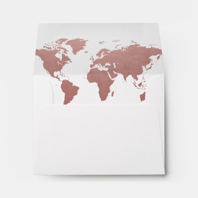 Enveloppe Carte du monde rose Gold Rose Thème de voyage RSVP (Dos (Bas))