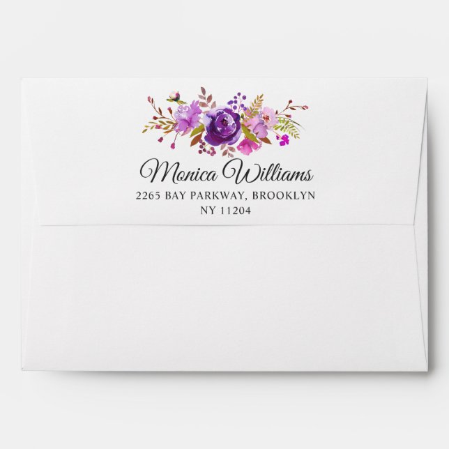 Enveloppe Carte moderne florale aquarelle violette 5x7 (Dos (Haut rabat))
