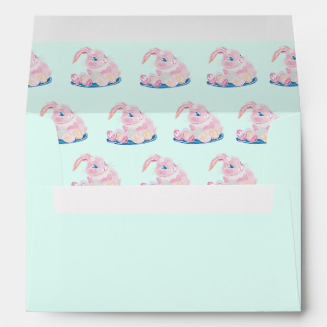 Enveloppe Carte verte mignonne lapins de Pâques - Monnaie Pr (Dos (Bas))