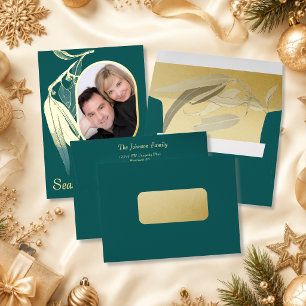 Enveloppe Cartes de Noël Eucalyptus doré sarcelle assorties
