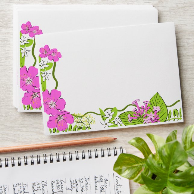 Enveloppe Cartes RSVP de destination Tropicale Dessinées Fun (Stacked)