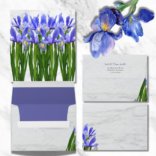 Enveloppe Carton d'invitation de mariage aux iris bleus sur