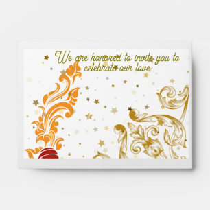 Enveloppe Carton d'invitation de mariage élégant doré et flo