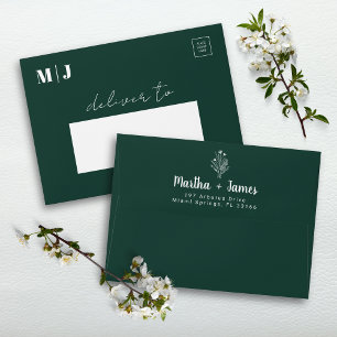 Enveloppe Carton d'invitation de mariage élégant floral vert
