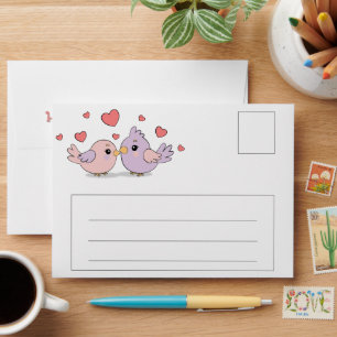 Enveloppe Cartoon mignon Lovebirds Coeurs roses Saint-Valent