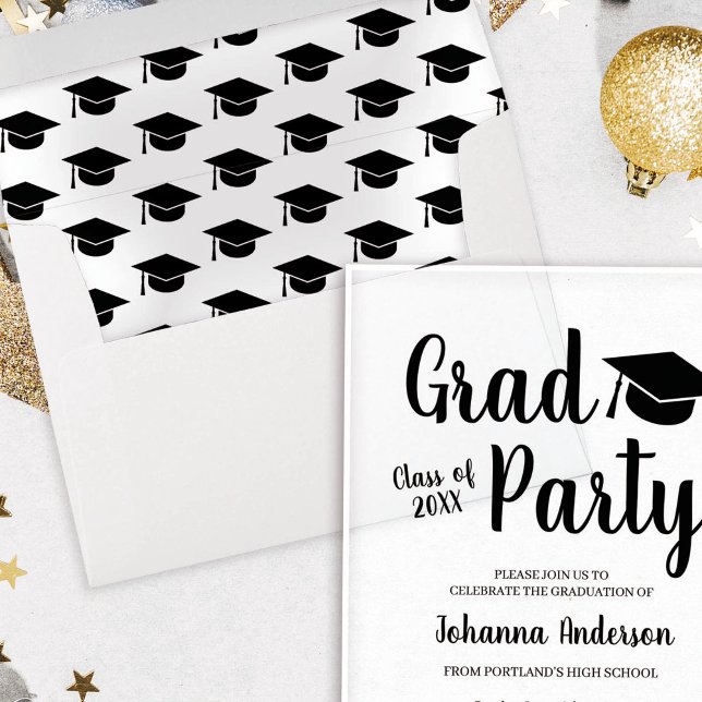 Enveloppe Casquette noire et blanche (Black & White Graduation Cap Lined Envelope
)