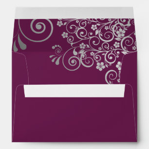 Enveloppe Cassis en dentelle d'argent violet simple mariage