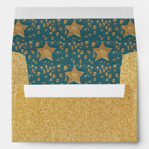Enveloppe Celestial Faux Gold Stars Blue Night Sky Motif