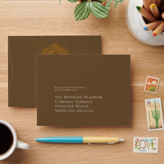 Enveloppe Cercle d'art orange feuille mariage marron blanc (Desk)