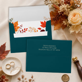 Enveloppe Cérémonie de feuilles d'automne rustique teal et o