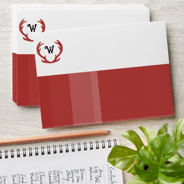 Enveloppe Cerf Antlers Rustique Monogramme minimal Bourgogne (Stacked)