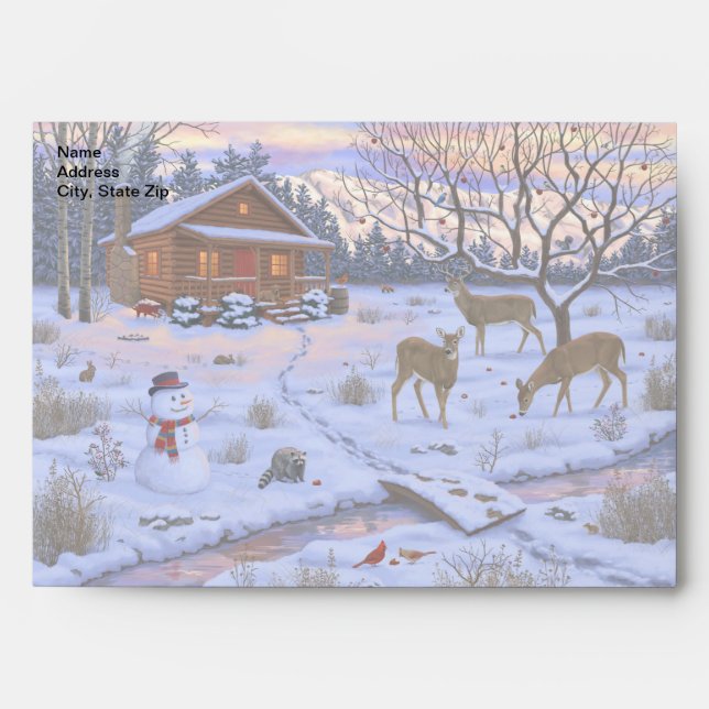 Enveloppe Cerf Cabine D'Hiver Dans La Scène De Noël De Neige (Devant)